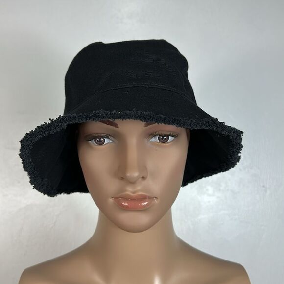 J. Crew Black Canvas Bucket Hat With Frayed Edge Size S/M - Picture 2 of 7
